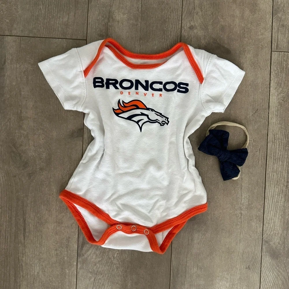 NFL 12 month Broncos football Baby Bodysuit & Matching Hairpiece